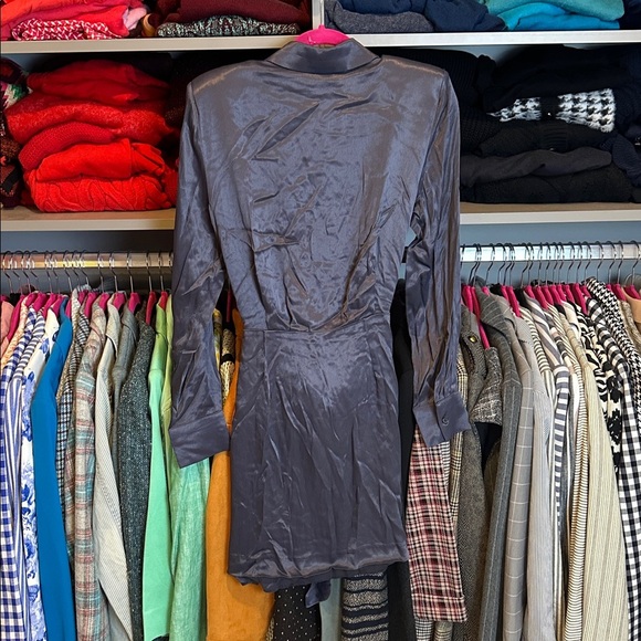 Zara grayish blue long sleeve front button closure satiny dress size S NWT - Picture 3 of 3